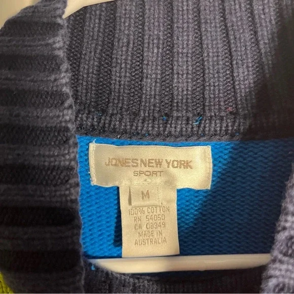 Jones New York Sport Colorblock Sweater Vintage Mock Neck Medium Bright Colorful - Picture 4 of 7